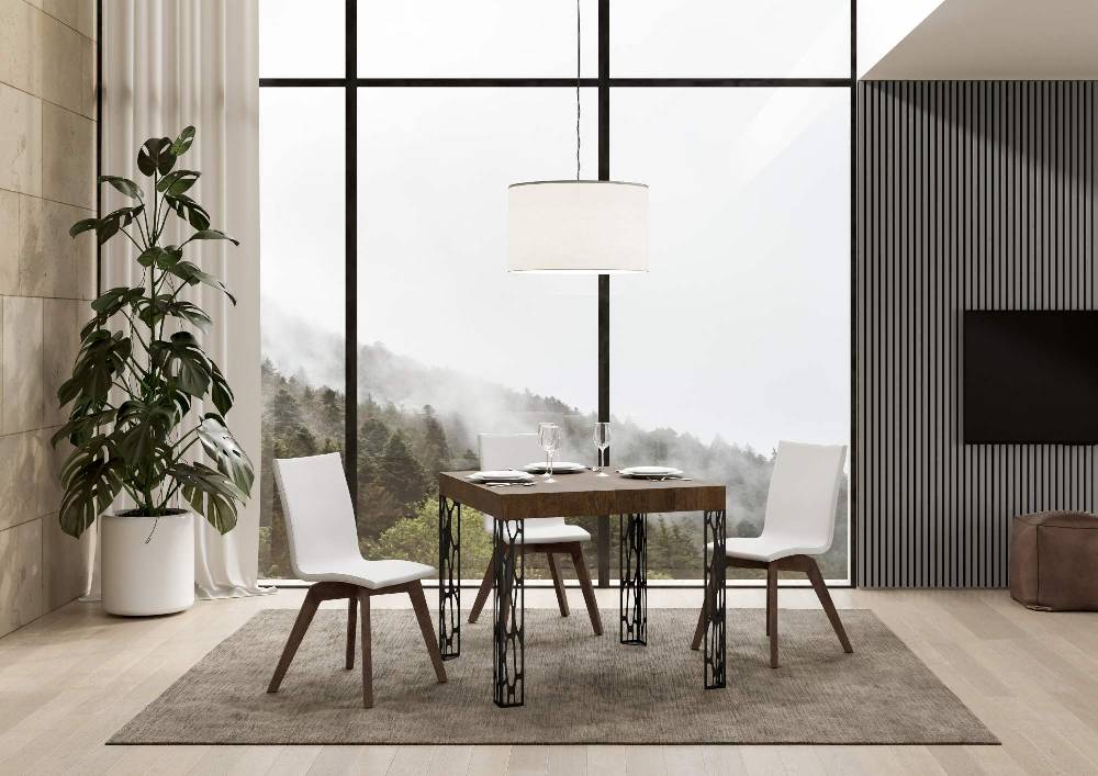 Itamoby Tavolo Ghibli Allungabile Piano Noce 90×90 Allungato 246 Telaio Antracite