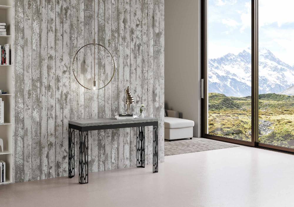 Itamoby Tavolo Ghibli Double Cemento 120×45 aperto/Allungato 120×90/200×90 gambe/telaio Antracite