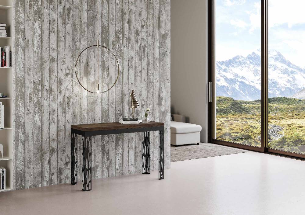 Itamoby Tavolo Ghibli Double Noce 120×45 aperto/Allungato 120×90/200×90 gambe/telaio Antracite