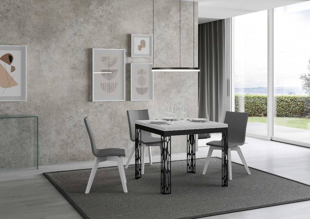 Itamoby Tavolo Ghibli Libra Bianco Frassino 90×90 Allungato 90×180 Telaio Antracite