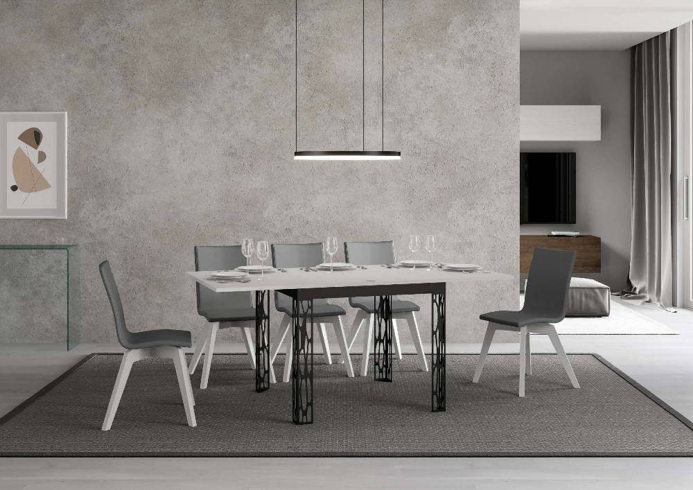 Itamoby Tavolo Ghibli Libra Bianco Frassino 90×90 Allungato 90×180 Telaio Antracite