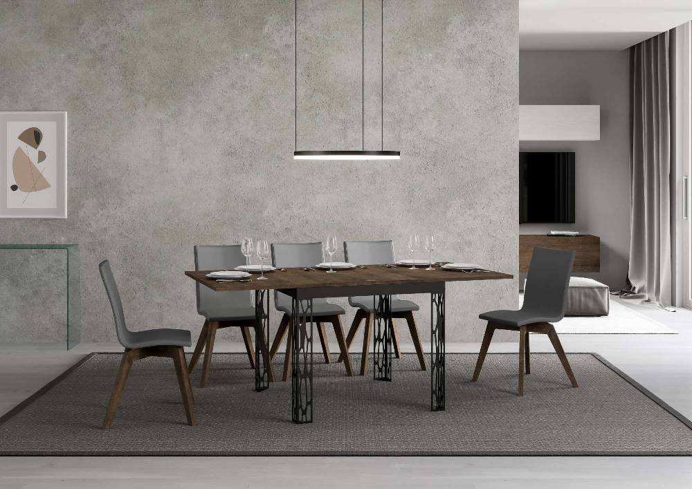 Itamoby Tavolo Ghibli Libra Noce 90×90 Allungato 90×180 Telaio Antracite