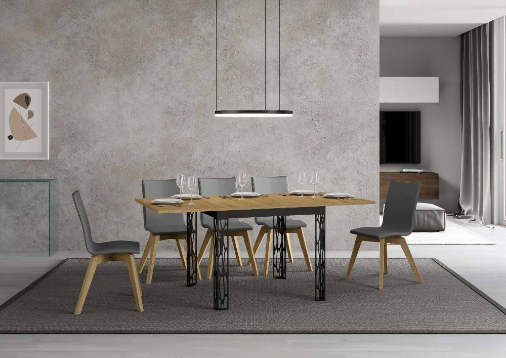 Itamoby Tavolo Ghibli Libra Quercia Natura 90×90 Allungato 90×180 Telaio Antracite