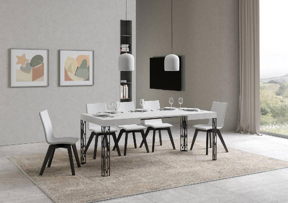 Itamoby Tavolo Ghibli Piano Bianco Frassino Cm. 70×110 Allungabile Fin A 194 Telaio Antracite