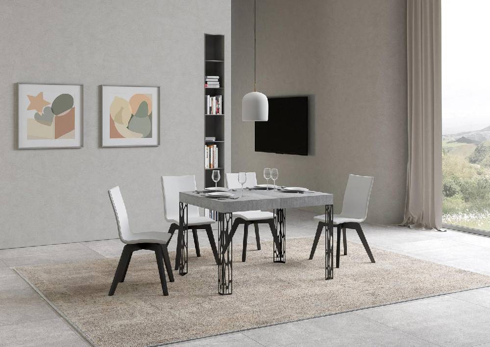 Itamoby Tavolo Ghibli Piano Cemento Cm. 70×110 Allungabile Fin A 194 Telaio Antracite