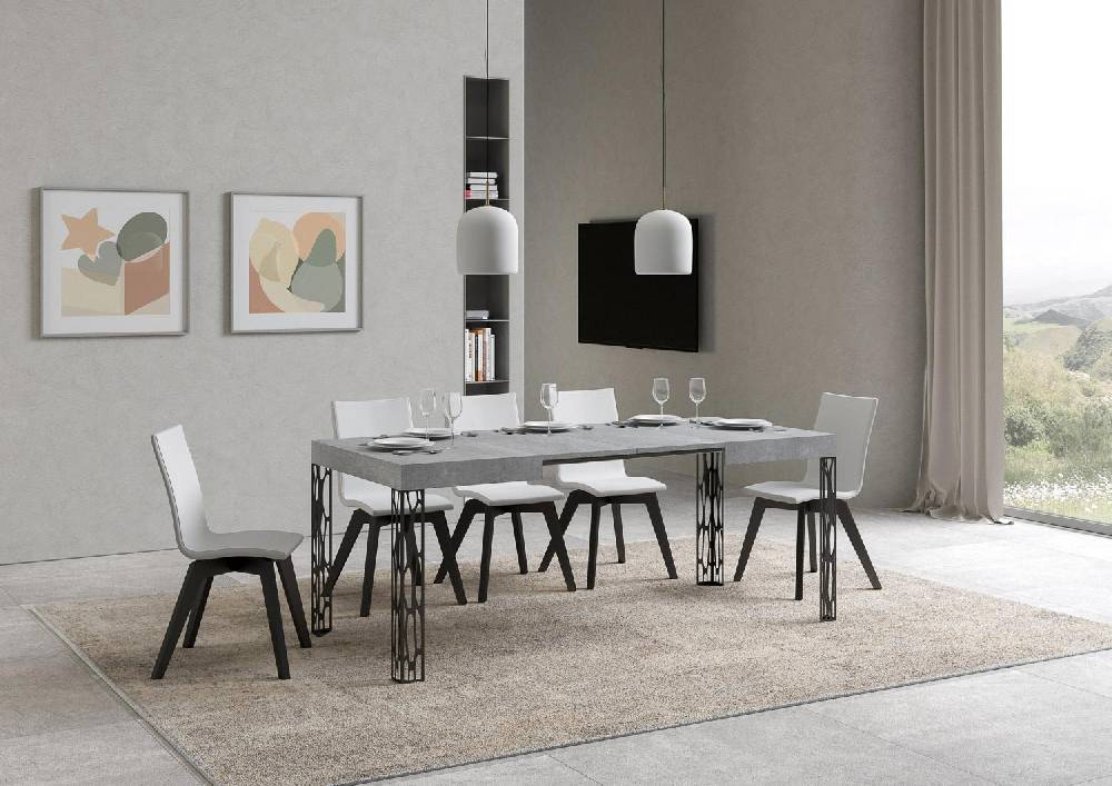 Itamoby Tavolo Ghibli Piano Cemento Cm. 80×120 Allungabile Fino A 204 Telaio Antracite