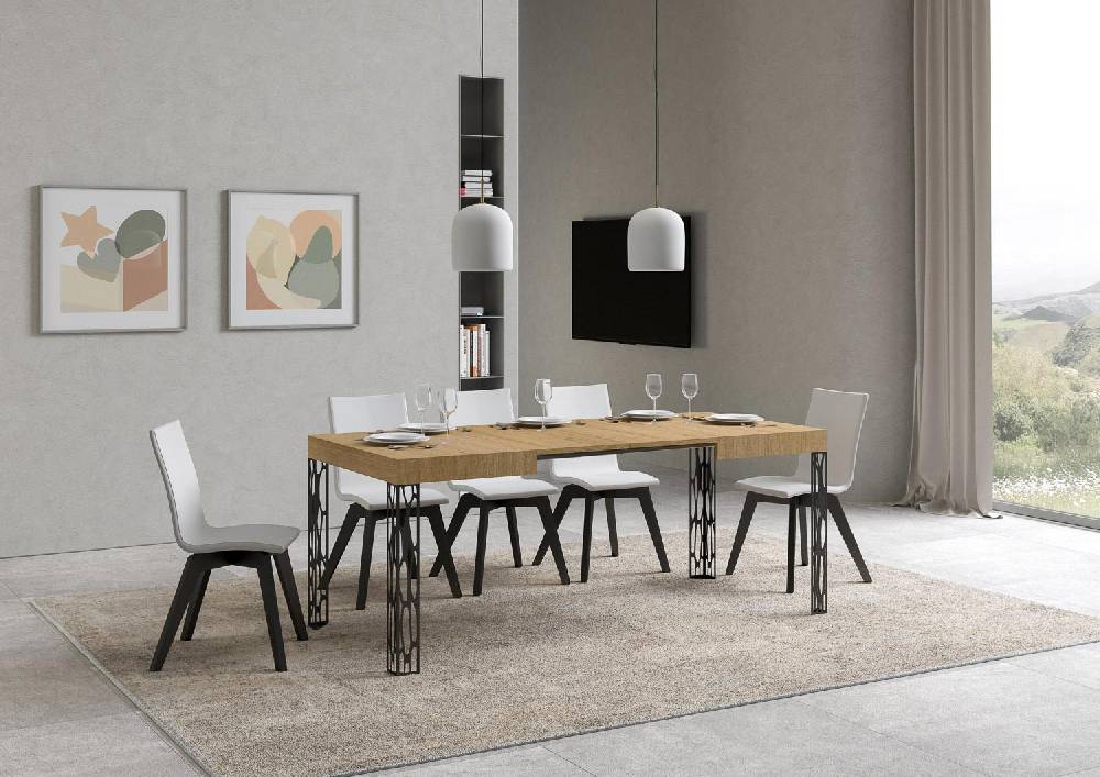 Itamoby Tavolo Ghibli Piano Quercia Natura Cm. 80×120 Allungabile Fino A 204 Telaio Antracite