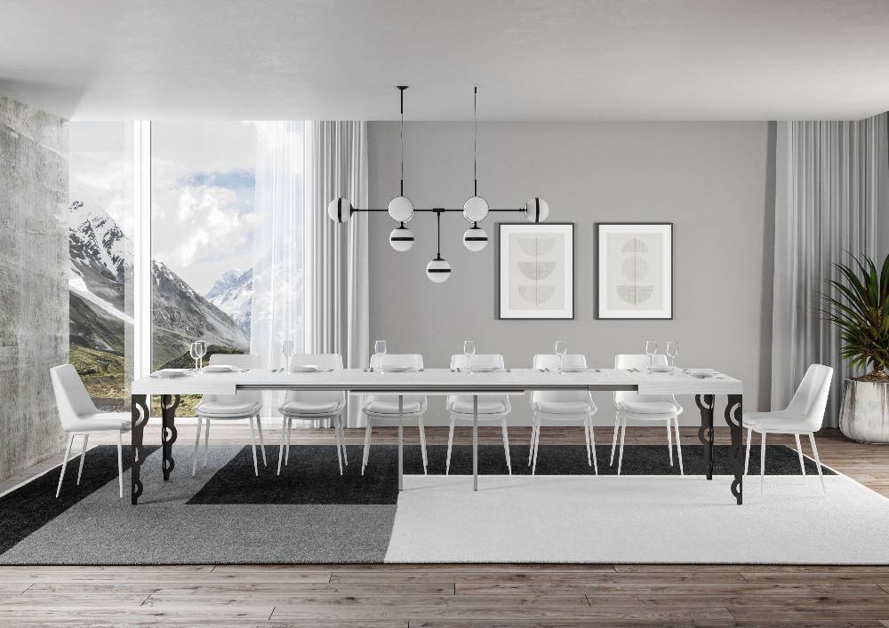 Itamoby Tavolo Karamay Allungabile Piano Bianco Frassino 90x180Allungato 440 Telaio Antracite