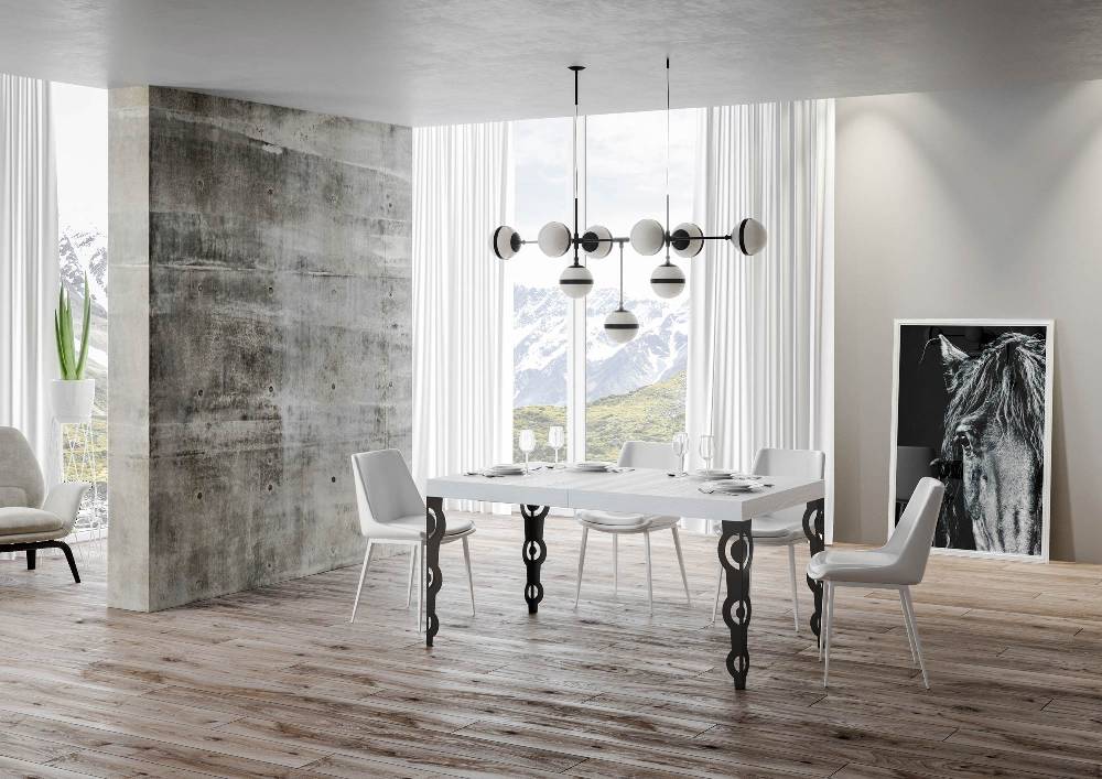 Itamoby Tavolo Karamay Allungabile Piano Bianco Frassino 90×130 Allungato 390 Telaio Antracite