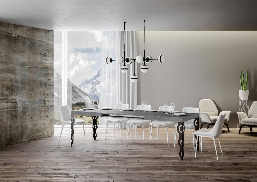 Itamoby Tavolo Karamay Allungabile Piano Cemento 90×130 Allungato 234 Telaio Antracite