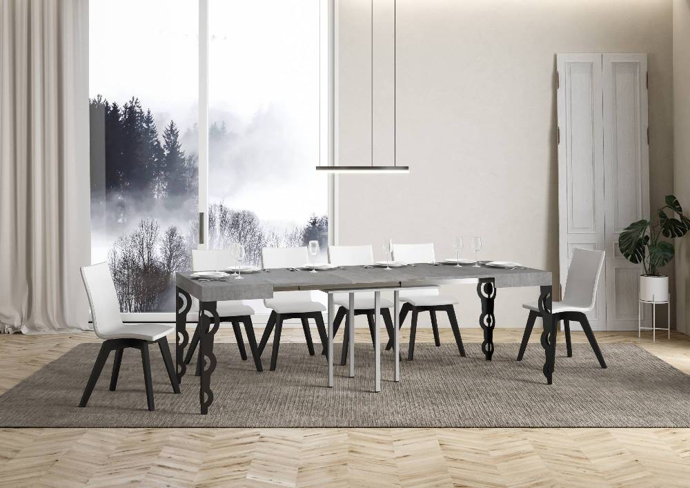 Itamoby Tavolo Karamay Allungabile Piano Cemento 90×90 Allungato 246 Telaio Antracite