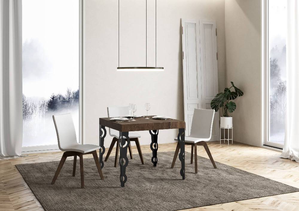 Itamoby Tavolo Karamay Allungabile Piano Noce 90×90 Telaio Allungato 246 Antracite