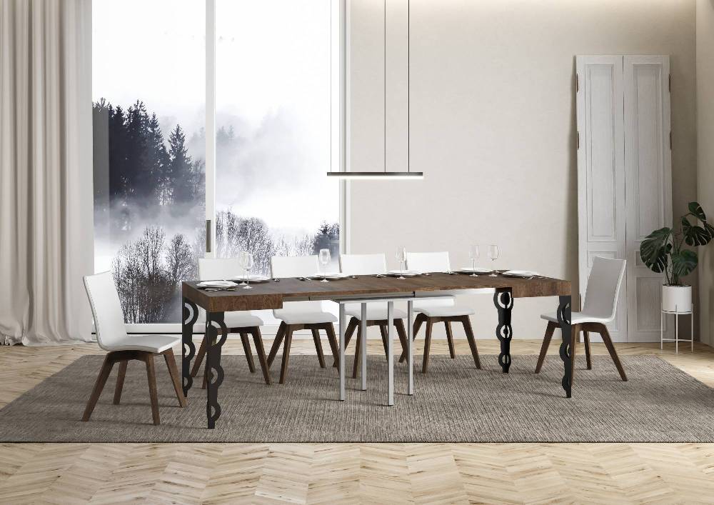 Itamoby Tavolo Karamay Allungabile Piano Noce 90×90 Telaio Allungato 246 Antracite