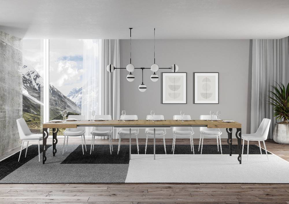 Itamoby Tavolo Karamay Allungabile Piano Quercia Natura 90×180 Allungato 440 Telaio Antracite