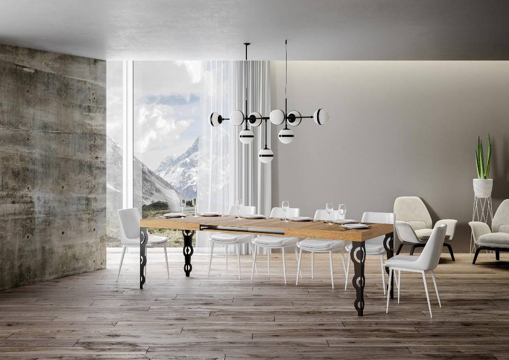 Itamoby Tavolo Karamay Allungabile Piano Quercia Natura 90×160 Allungato 264 Telaio Antracite