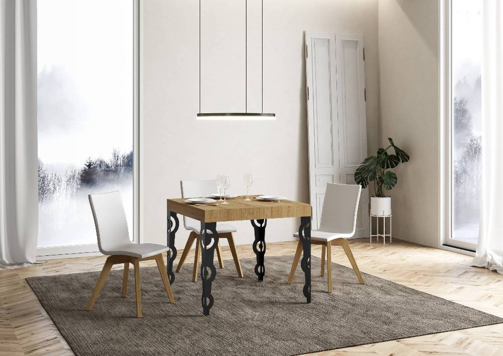 Itamoby Tavolo Karamay Allungabile Piano Quercia Natura 90×90 Allungato 246 Telaio Antracite