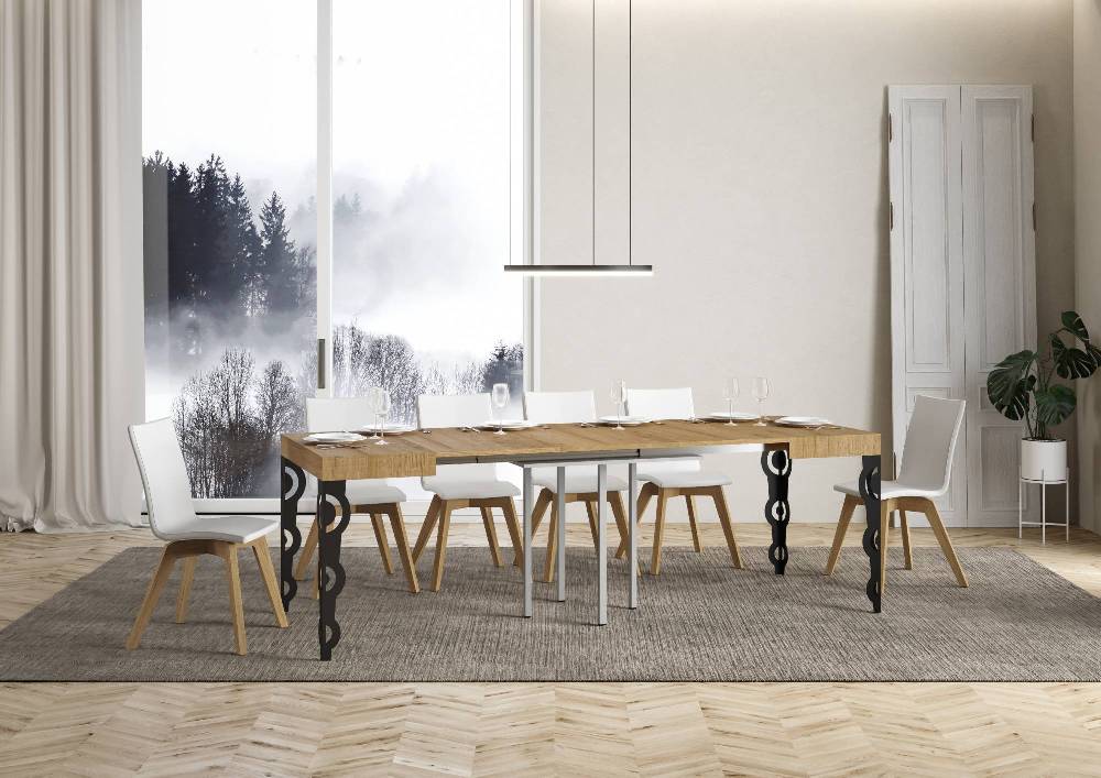 Itamoby Tavolo Karamay Allungabile Piano Quercia Natura 90×90 Allungato 246 Telaio Antracite