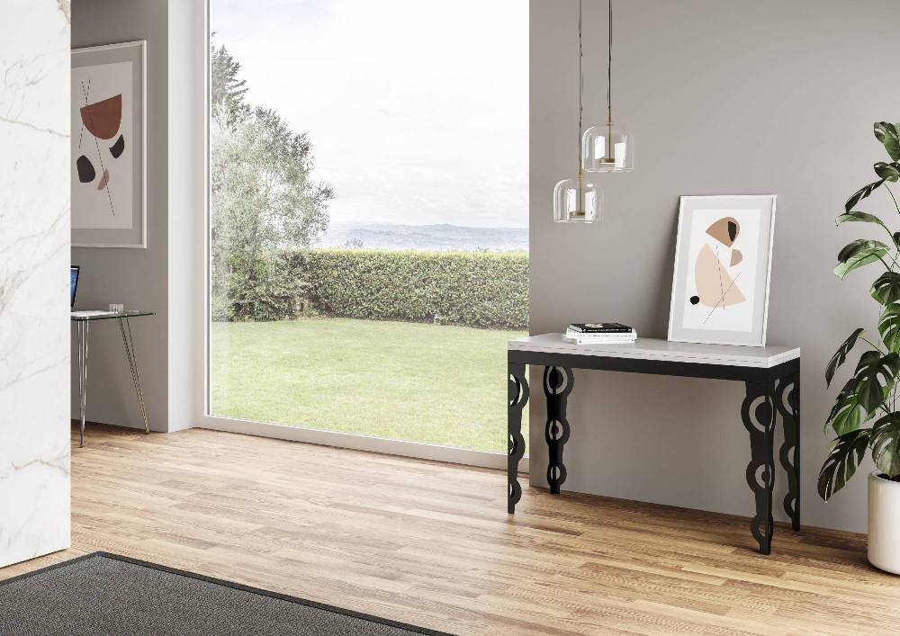 Itamoby Tavolo Karamay Double Bianco Frassino 120×45 Allungato 120×90 Gambe/telaio Antracite