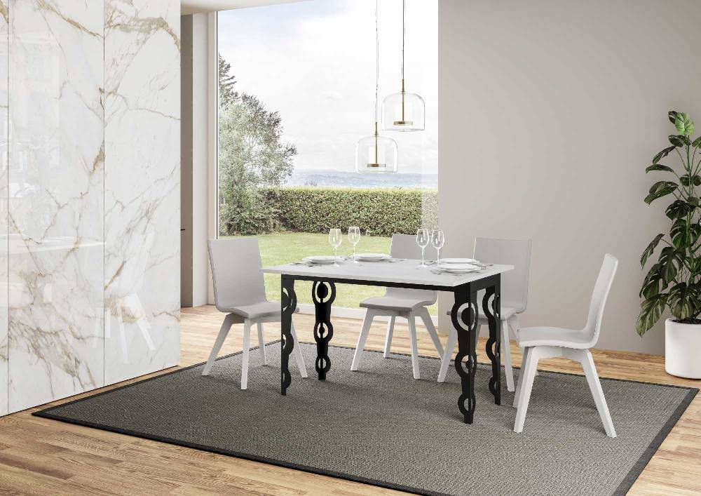 Itamoby Tavolo Karamay Double Bianco Frassino 120×45 Allungato 120×90 Gambe/telaio Antracite