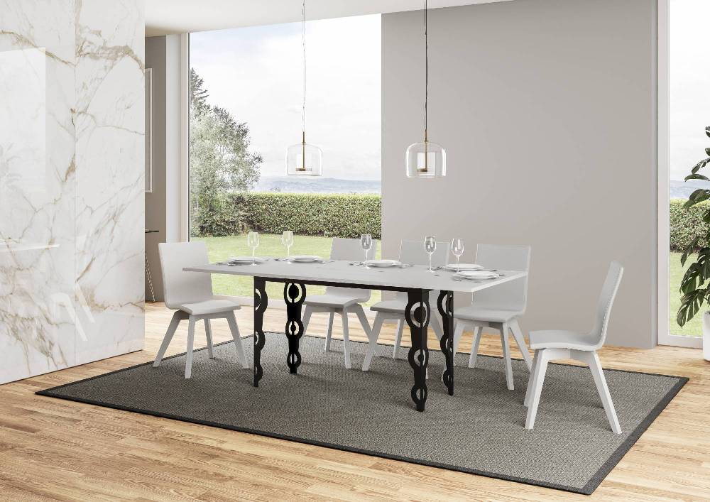 Itamoby Tavolo Karamay Double Bianco Frassino 120×45 Aperto/Allungato 120×90/200×90 Gambe/telaio Antracite