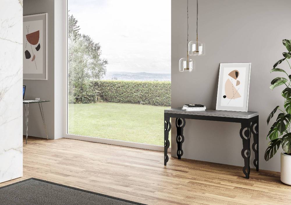 Itamoby Tavolo Karamay Double Cemento 120×45 Allungato 120×90 Gambe/telaio Antracite