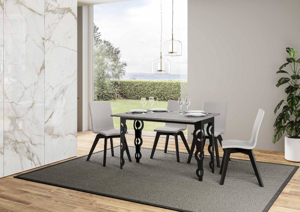 Itamoby Tavolo Karamay Double Cemento 120×45 Aperto/Allungato 120×90/200×90 Gambe/telaio Antracite