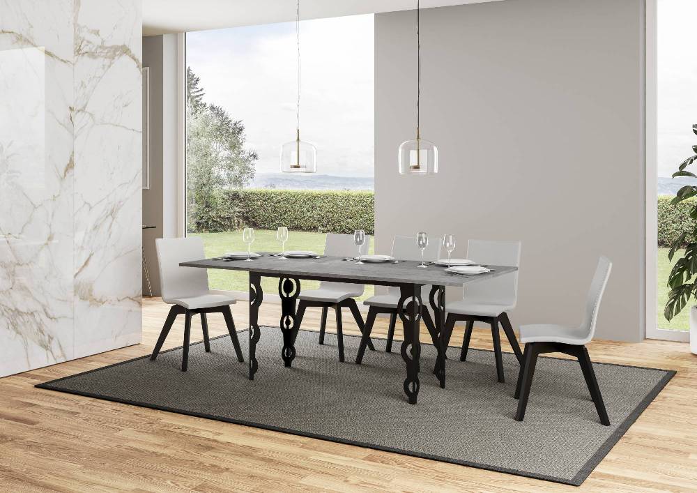 Itamoby Tavolo Karamay Double Cemento 120×45 Aperto/Allungato 120×90/200×90 Gambe/telaio Antracite