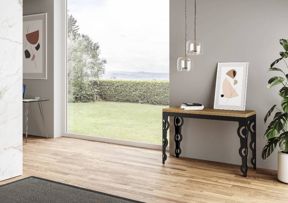 Itamoby Tavolo Karamay Double Quercia Natura 120×45 Allungato 120×90 Gambe/telaio Antracite