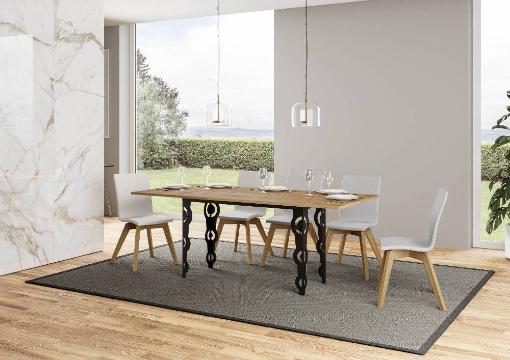 Itamoby Tavolo Karamay Double Quercia Natura 120×45 Aperto/Allungato 120×90/200×90 Gambe/telaio Antracite
