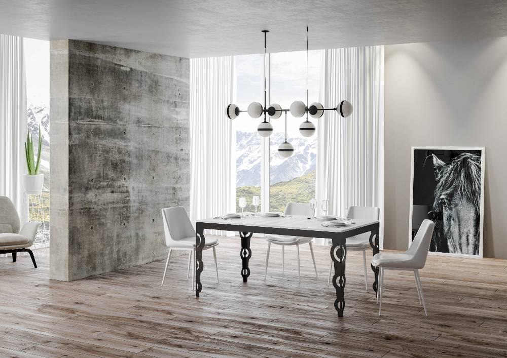 Itamoby Tavolo Karamay Evolution Piano Bianco Frassino 90x180Allungato 440 Telaio Antracite