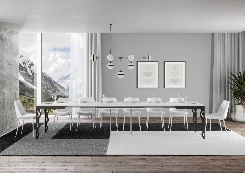 Itamoby Tavolo Karamay Evolution Piano Bianco Frassino 90×160 Allungato 420 Telaio Antracite