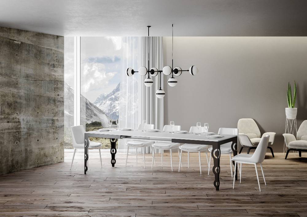 Itamoby Tavolo Karamay Evolution Piano Bianco Frassino 90x180Allungato 284 Telaio Antracite