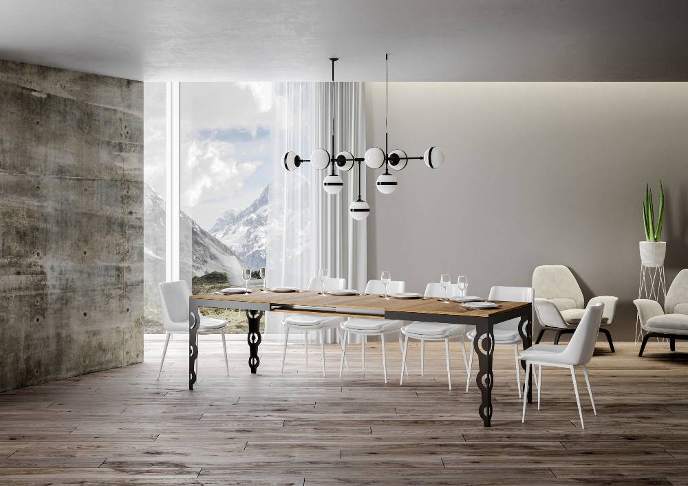 Itamoby Tavolo Karamay Evolution Piano Quercia Natura 90×160 Allungato 264 Telaio Antracite