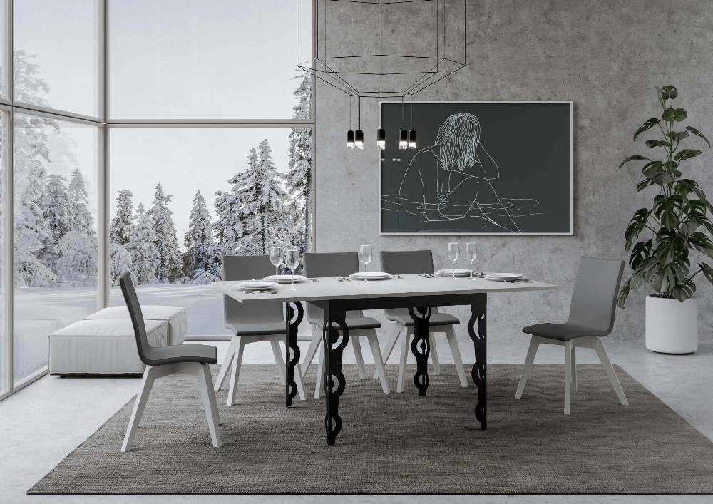 Itamoby Tavolo Karamay Libra Bianco Frassino 90×90 Allungato 90×180 Telaio E Gambe Antracite