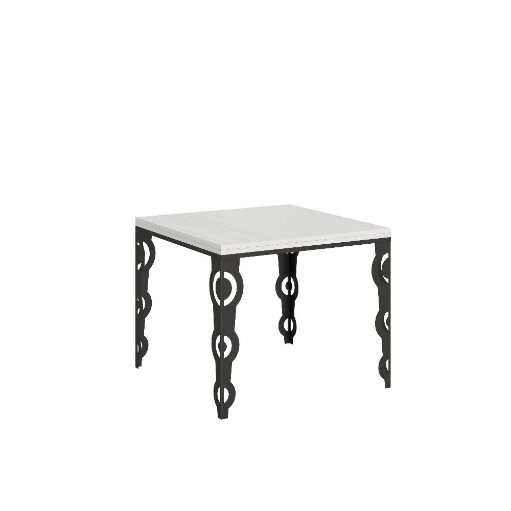 Itamoby Tavolo Karamay Libra Bianco Frassino 90×90 Allungato 90×180 telaio e gambe Antracite