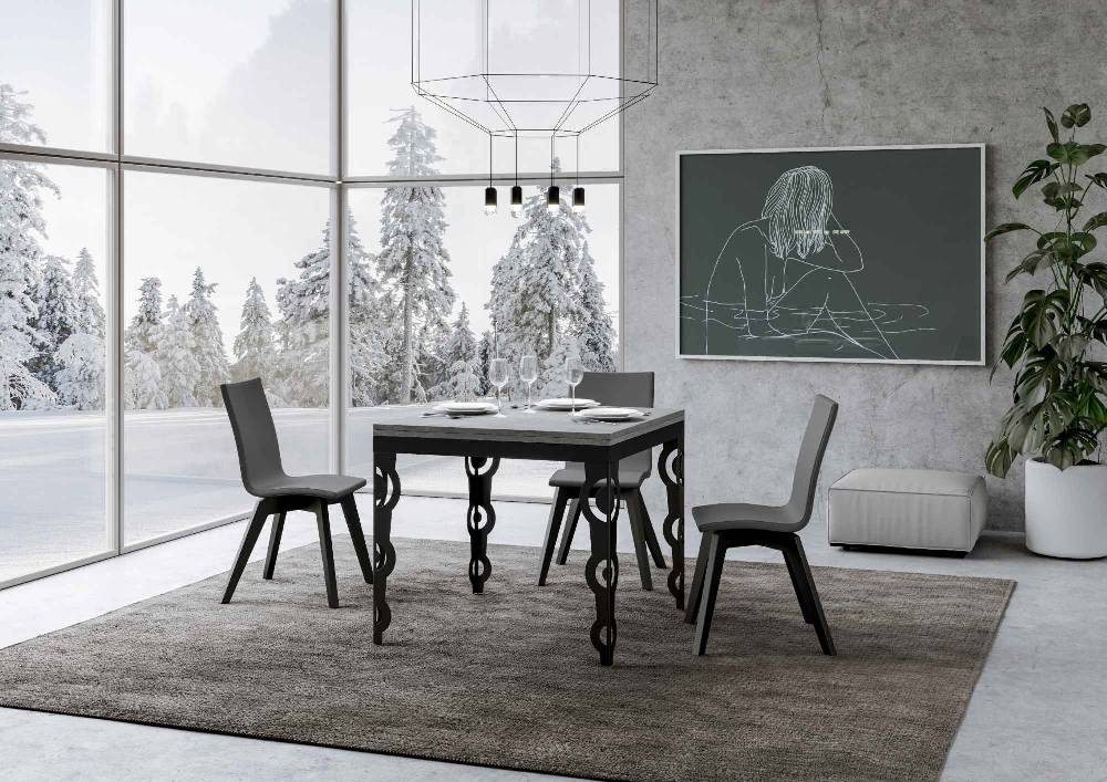 Itamoby Tavolo Karamay Libra Cemento 90×90 Allungato 90×180 Telaio E Gambe Antracite