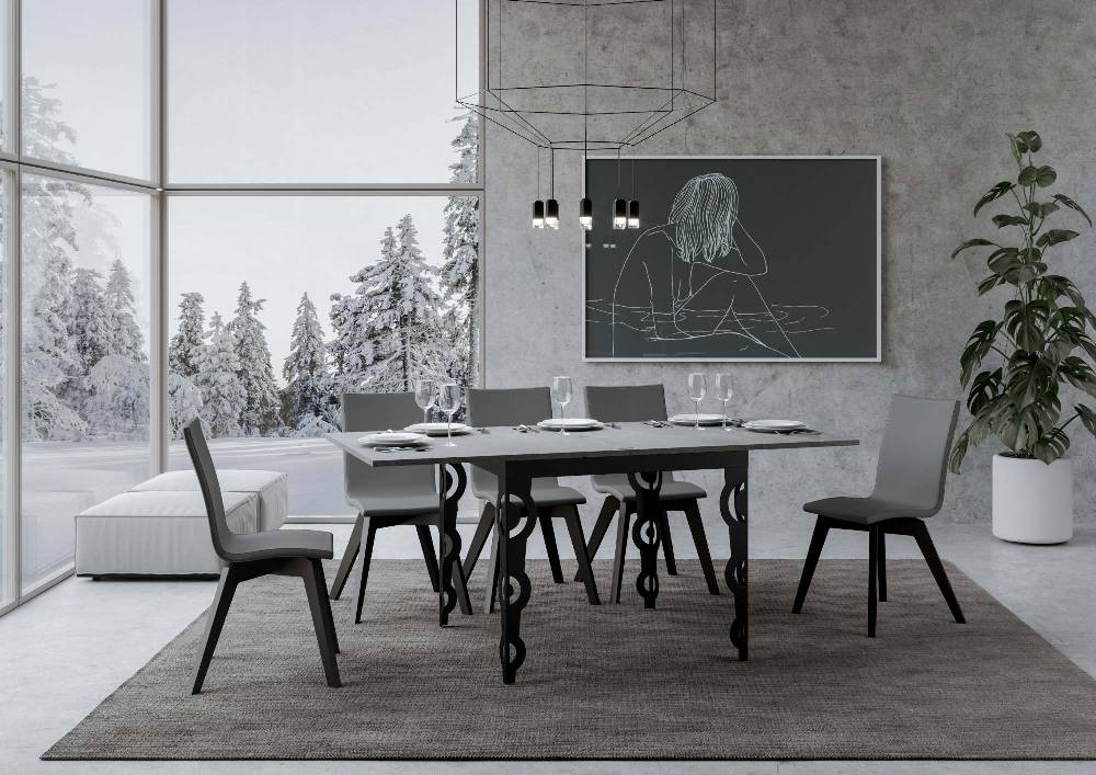 Itamoby Tavolo Karamay Libra Cemento 90×90 Allungato 90×180 Telaio E Gambe Antracite