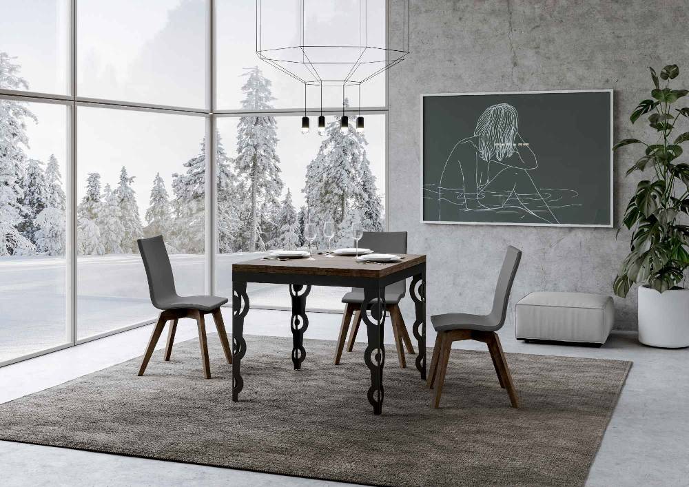 Itamoby Tavolo Karamay Libra Noce 90×90 Allungato 90×180 Telaio E Gambe Antracite