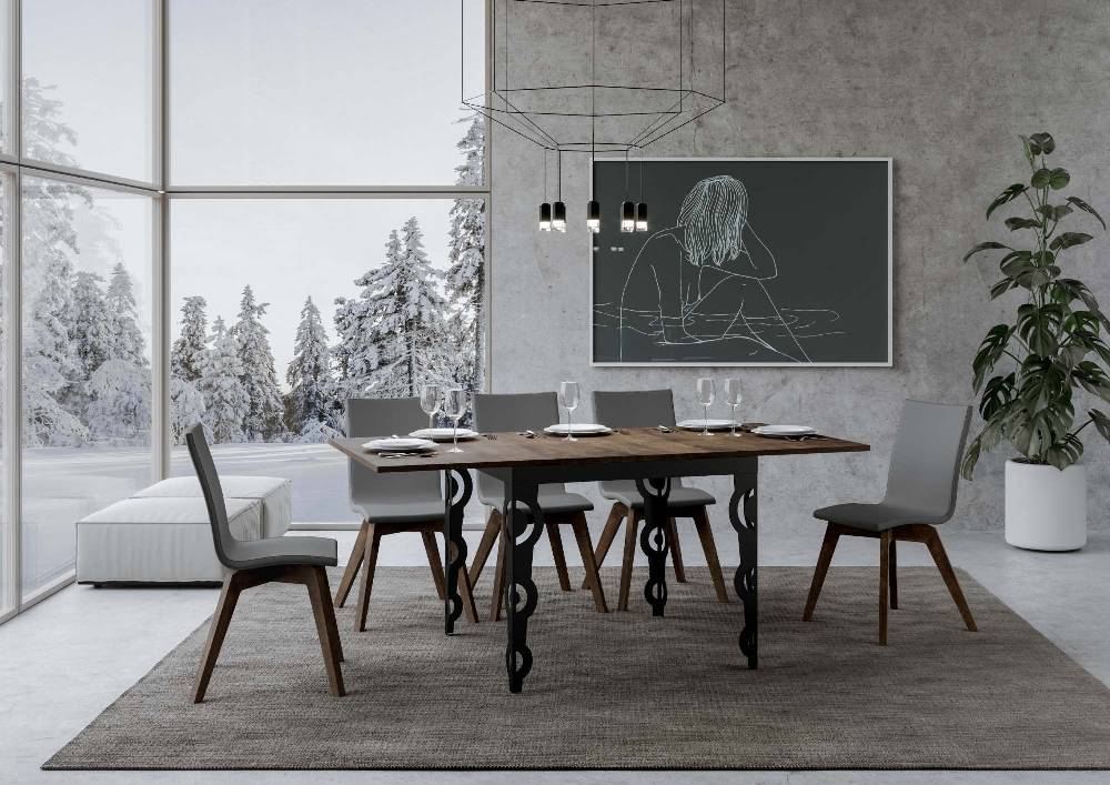 Itamoby Tavolo Karamay Libra Noce 90×90 Allungato 90×180 Telaio E Gambe Antracite