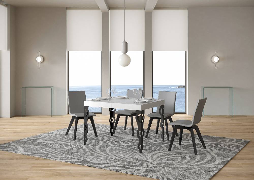 Itamoby Tavolo Karamay Piano Bianco Frassino Cm. 70×110 Allungabile Fino A 194 Telaio Antracite