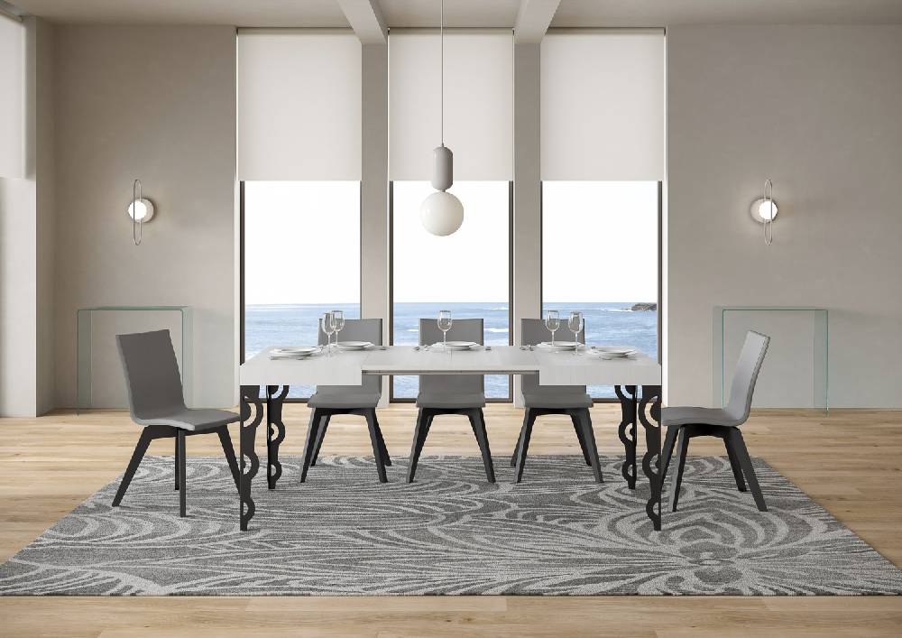 Itamoby Tavolo Karamay Piano Bianco Frassino Cm. 80×120 Allungabile Fino A 204 Telaio Antracite