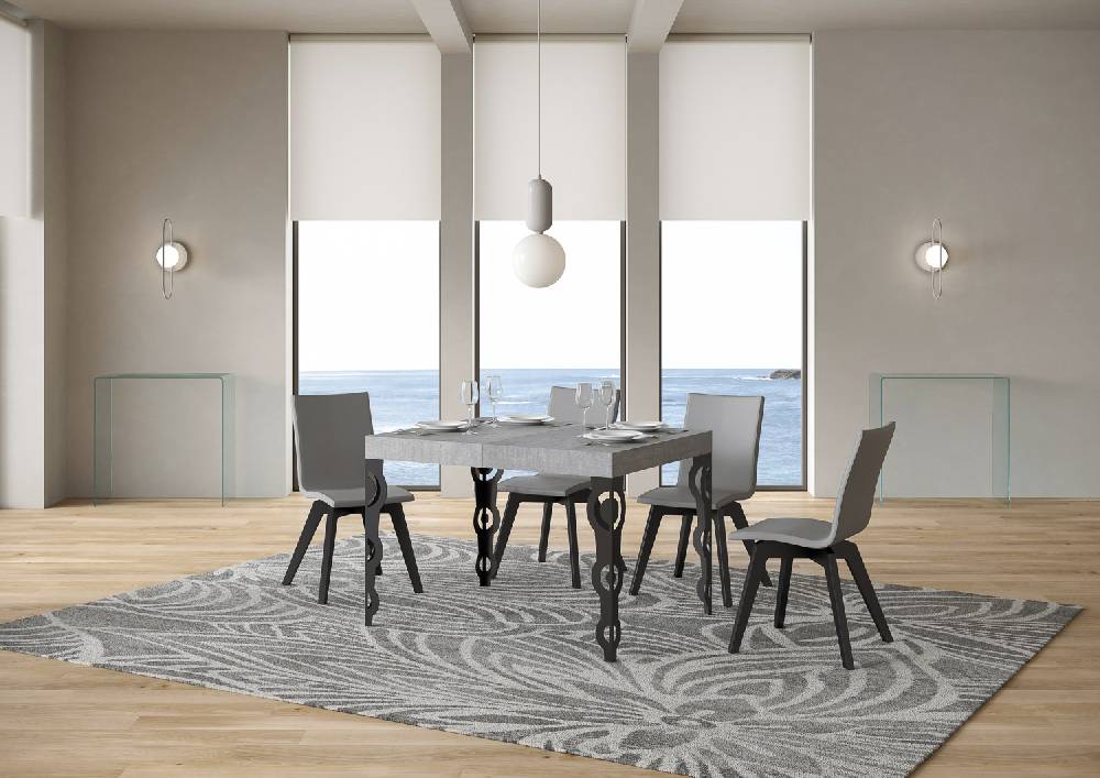 Itamoby Tavolo Karamay Piano Cemento Cm. 70×110 Allungabile Fino A 194 Telaio Antracite