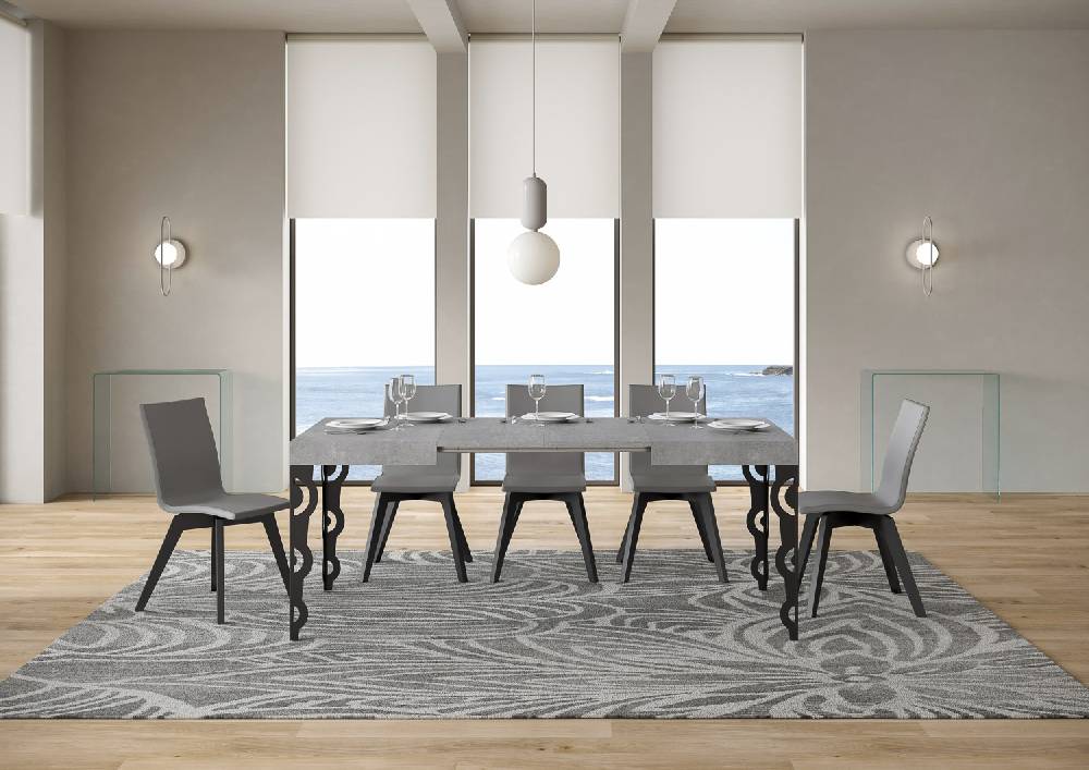 Itamoby Tavolo Karamay Piano Cemento Cm. 70×110 Allungabile Fino A 194 Telaio Antracite