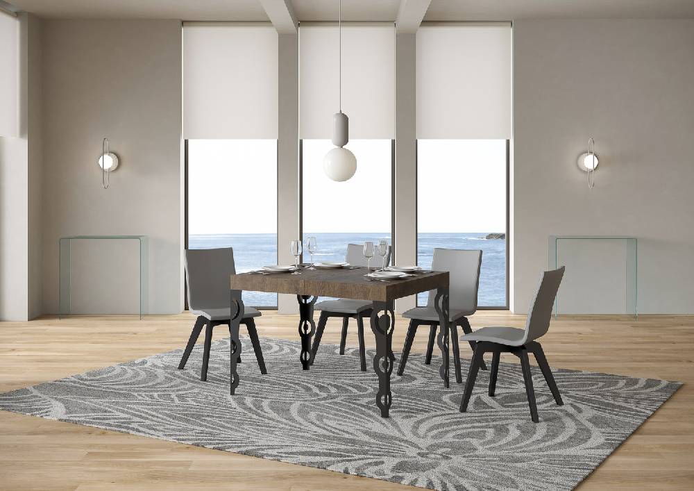 Itamoby Tavolo Karamay Piano Noce Cm. 70×110 Telaio Allungabile Fino A 194 Antracite