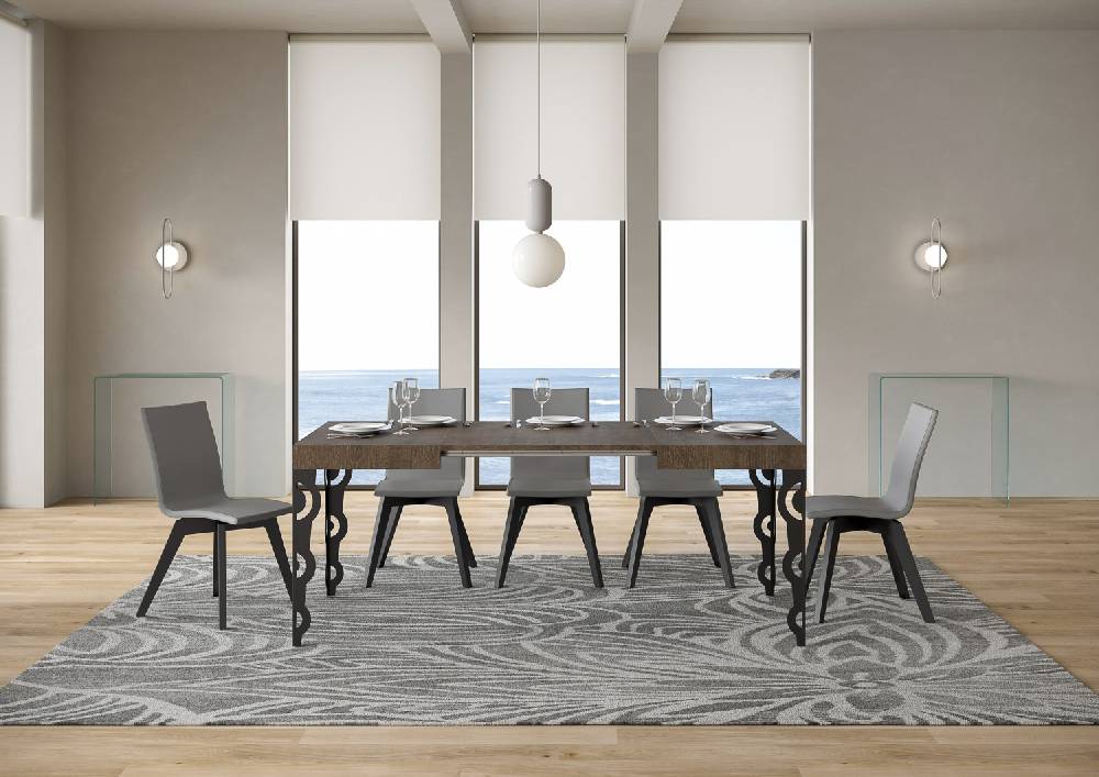 Itamoby Tavolo Karamay Piano Noce Cm. 80×120 Telaio Allungabile Fino A 204 Antracite