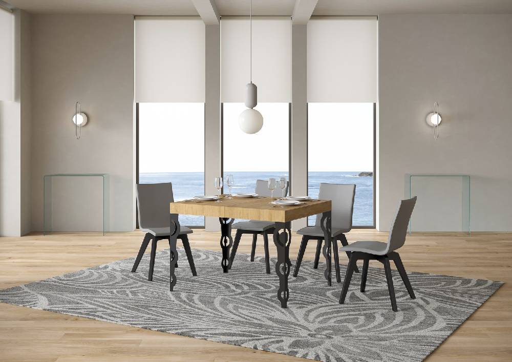 Itamoby Tavolo Karamay Piano Quercia Natura Cm. 80×120 Allungabile Fino A 204 Telaio Antracite