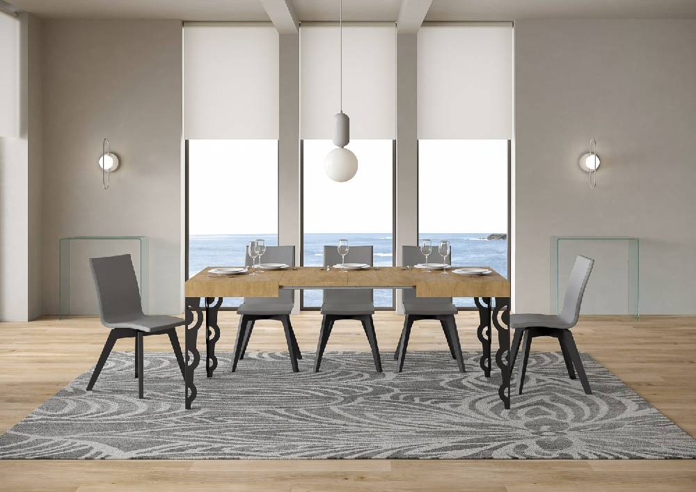 Itamoby Tavolo Karamay Piano Quercia Natura Cm. 80×120 Allungabile Fino A 204 Telaio Antracite