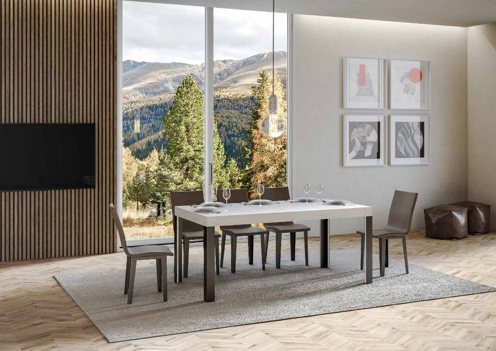 Itamoby Tavolo Linea Allungabile Piano Bianco Frassino 90×160 Allungato 264 Telaio Antracite