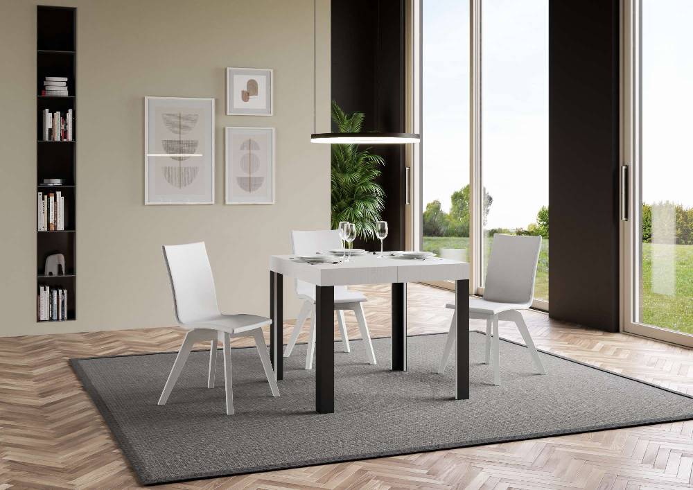 Itamoby Tavolo Linea Allungabile Piano Bianco Frassino 90×90 Allungato 246 Telaio Antracite