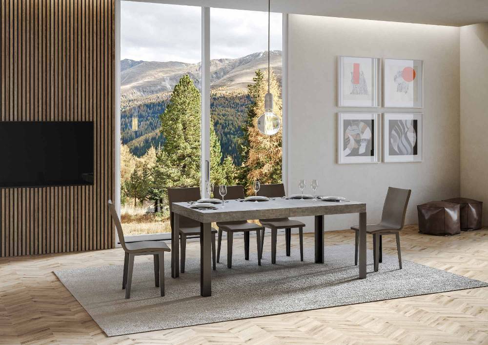 Itamoby Tavolo Linea Allungabile Piano Cemento 90×180 Allungato 284 Telaio Antracite